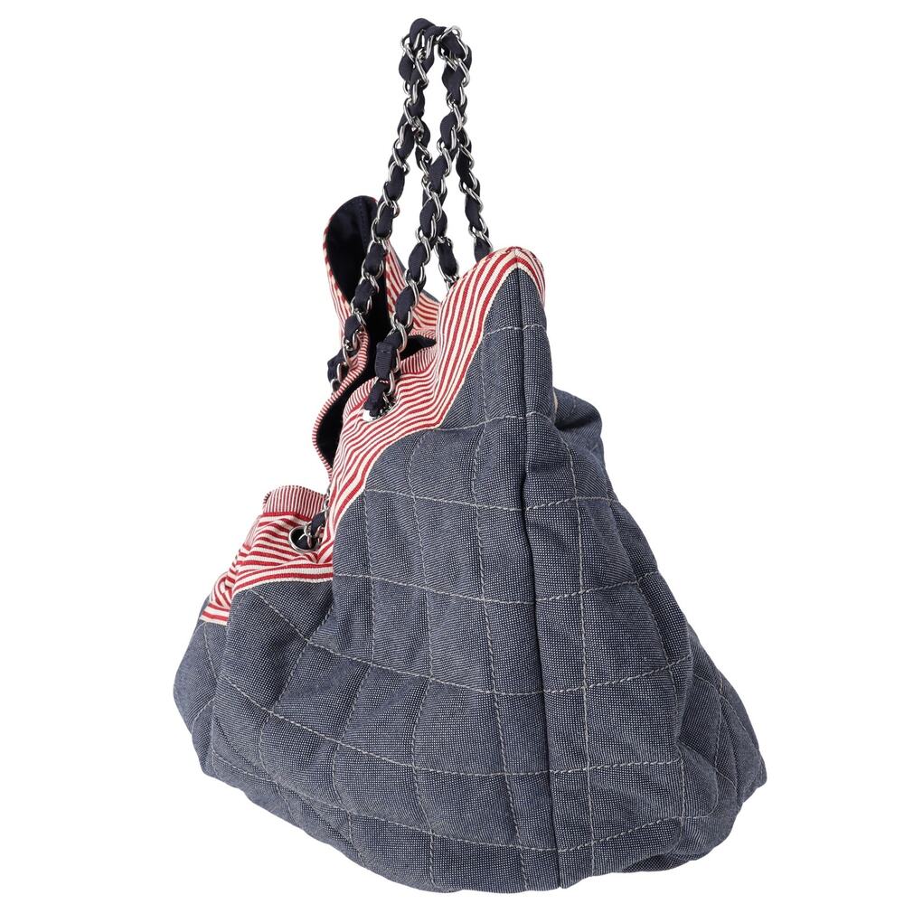 CHANEL Coco Cabas GM Hobo Tote A46887 Blue Red Navy Denim - Picture 3 of 8